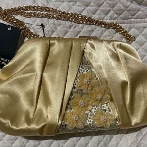 Badgley Mischka Gold Floral Embellished Clutch